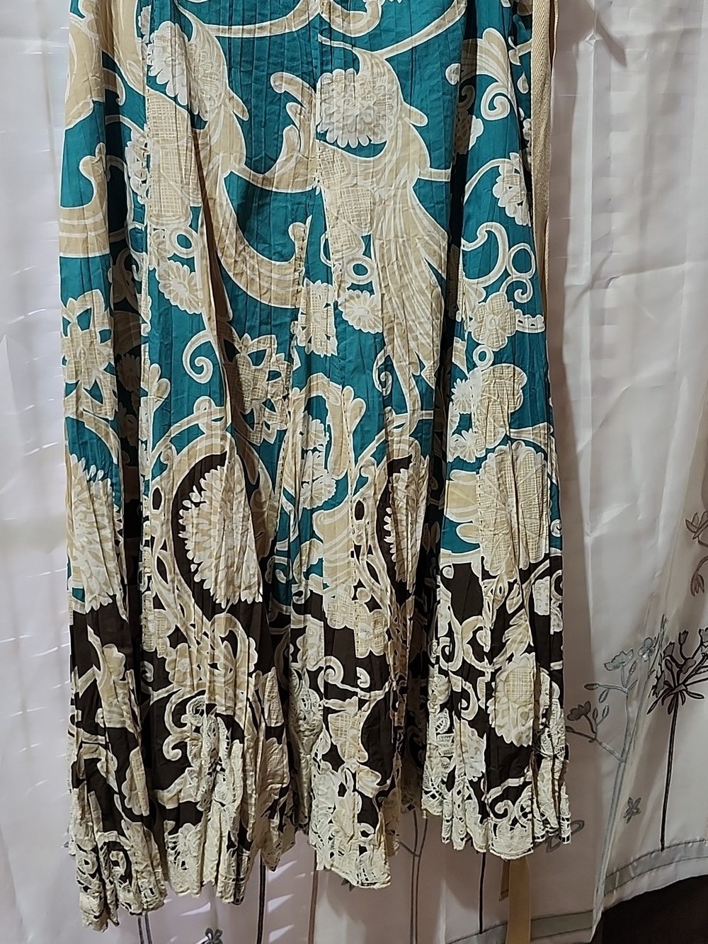 Teal and Cream Floral Maxi Skirt